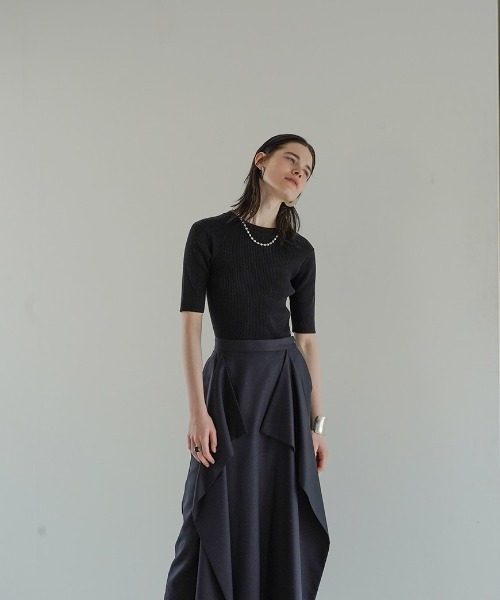 CLANE(クラネ)の「【CLANE(クラネ)】H/Nリブニットトップス(Tシャツ/カットソー・レディース・ホワイト/ブラック/ベージュ/グリーン・1)」の5枚目の写真