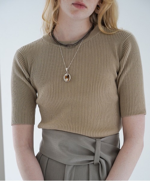 CLANE(クラネ)の「【CLANE(クラネ)】H/Nリブニットトップス(Tシャツ/カットソー・レディース・ホワイト/ブラック/ベージュ/グリーン・1)」の19枚目の写真