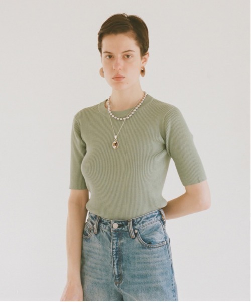 CLANE(クラネ)の「【CLANE(クラネ)】H/Nリブニットトップス(Tシャツ/カットソー・レディース・ホワイト/ブラック/ベージュ/グリーン・1)」の10枚目の写真