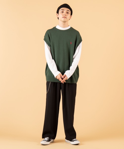 U.S. POLO ASSN.（ユーエスポロアッスン）の「∴WEGO/U.S. POLO ASSN.別注無地ニットベスト（ベスト・メンズ・ネイビー/ベージュ/ダークグリーン・MEDIUM/LARGE）」の12枚目の写真