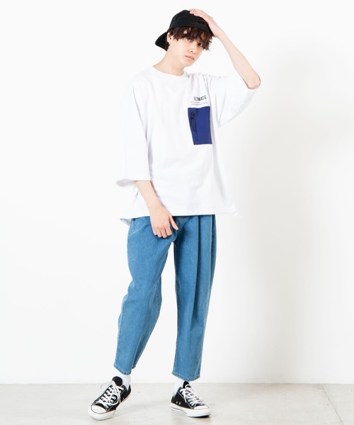 WEGO（ウィゴー）の「WEGO/ミニ裏毛ナイロンポケット5分袖プルオーバー（スウェット・メンズ・ベージュ/ホワイト・MEDIUM/LARGE）」の19枚目の写真