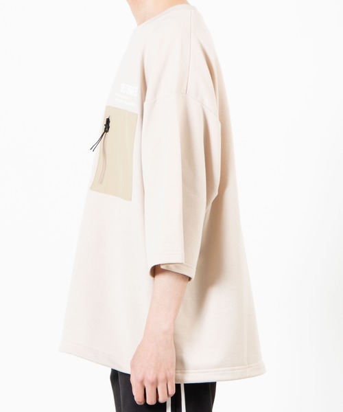 WEGO（ウィゴー）の「WEGO/ミニ裏毛ナイロンポケット5分袖プルオーバー（スウェット・メンズ・ベージュ/ホワイト・MEDIUM/LARGE）」の5枚目の写真