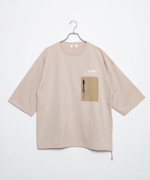 WEGO（ウィゴー）の「WEGO/ミニ裏毛ナイロンポケット5分袖プルオーバー（スウェット・メンズ・ベージュ/ホワイト・MEDIUM/LARGE）」の13枚目の写真