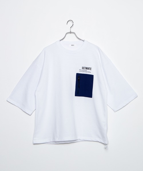 WEGO（ウィゴー）の「WEGO/ミニ裏毛ナイロンポケット5分袖プルオーバー（スウェット・メンズ・ベージュ/ホワイト・MEDIUM/LARGE）」の14枚目の写真