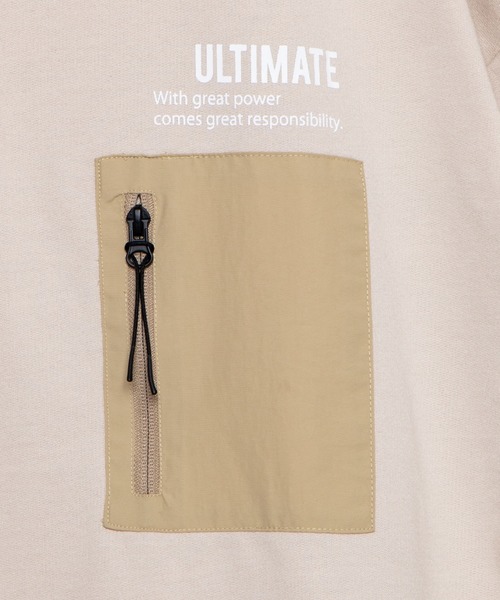 WEGO（ウィゴー）の「WEGO/ミニ裏毛ナイロンポケット5分袖プルオーバー（スウェット・メンズ・ベージュ/ホワイト・MEDIUM/LARGE）」の9枚目の写真