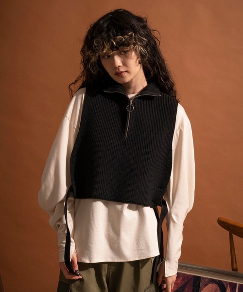 MAISON SPECIAL（メゾンスペシャル）の「ハーフジップニットベスト【MAISON SPECIAL/メゾンスペシャル】（ベスト・レディース・ブラック/キャメル/オフホワイト・FREE）」の7枚目の写真