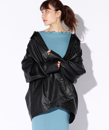 BeAMS DOT | 【WEB限定】BeAMS DOT / フェイクレザー オーバーサイズジャケット(ライダースジャケット)
