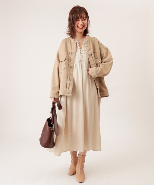 natural couture(ナチュラルクチュール)の「ピンタックカフタンワンピース(ワンピース・レディース・ブラック/ベージュ/レンガ・FREE)」の9枚目の写真