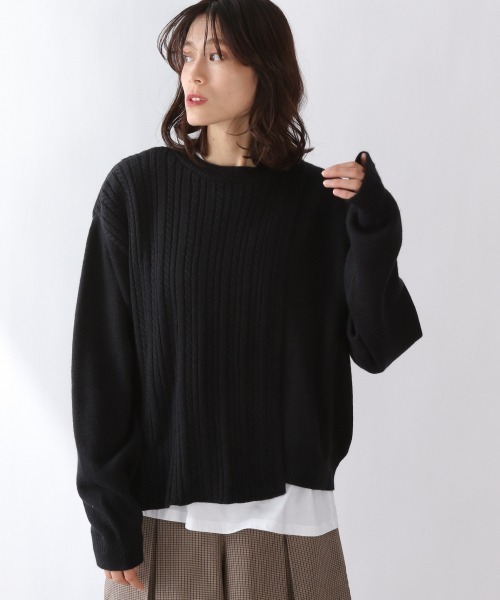 LOWRYS FARM(ローリーズファーム)の「ケーブルレイヤープルオーバーLS 895477(ニット/セーター・レディース・ブラック/ベージュ/グリーン・FREE)」の2枚目の写真