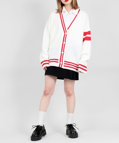 DING（ディング）の「DING/スクールニットカーディガン（カーディガン/ボレロ・レディース・グリーン/ブラック/オフホワイト・FREE）」の7枚目の写真