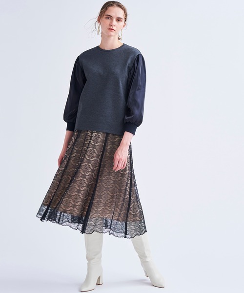 【ひとちゃん】LANVIN en Bleu サテンスリーブ カットソー LANVIN en Bleu（ランバンオンブルー）の「サテンスリーブ