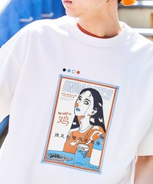 シルケットライク天竺 ビックシルエットイラストプリント/バックプリント 半袖カットソー