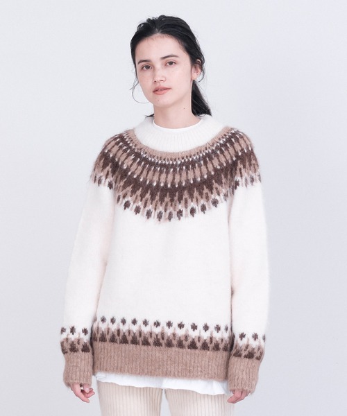 Allumer　アルパカジャガードクルーネックニット ノルディック　セーター Allumer アルパカジャガードクルーネックニット ノルディック セーター