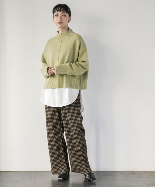 LOWRYS FARM（ローリーズファーム）の「ｓｅｌｆｃｕｔチェックプリーツパンツ　929085（その他パンツ・レディース・ベージュ/ダークブラウン・FREE）」の3枚目の写真