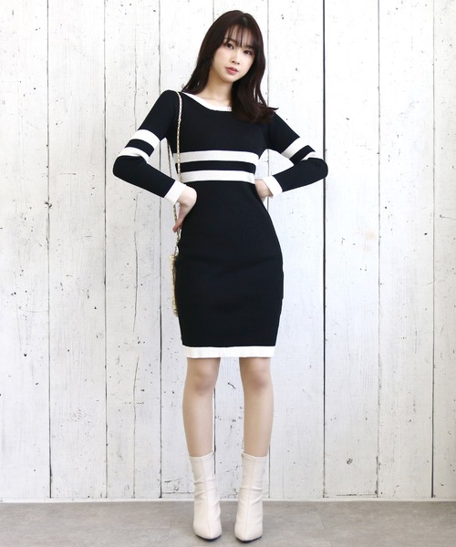 Roomy's（ルーミーズ）の「配色タイトワンピース（ワンピース・レディース・オフホワイト/モカ/ブラック・FREE）」の2枚目の写真