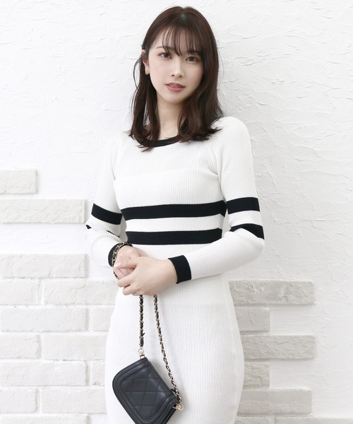 Roomy's（ルーミーズ）の「配色タイトワンピース（ワンピース・レディース・オフホワイト/モカ/ブラック・FREE）」の12枚目の写真