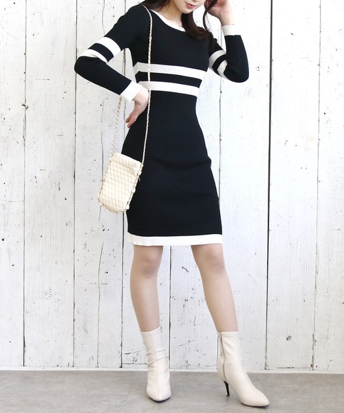 Roomy's（ルーミーズ）の「配色タイトワンピース（ワンピース・レディース・オフホワイト/モカ/ブラック・FREE）」の4枚目の写真