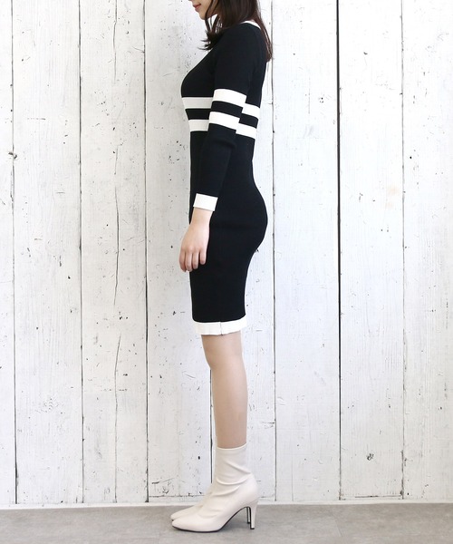 Roomy's（ルーミーズ）の「配色タイトワンピース（ワンピース・レディース・オフホワイト/モカ/ブラック・FREE）」の6枚目の写真