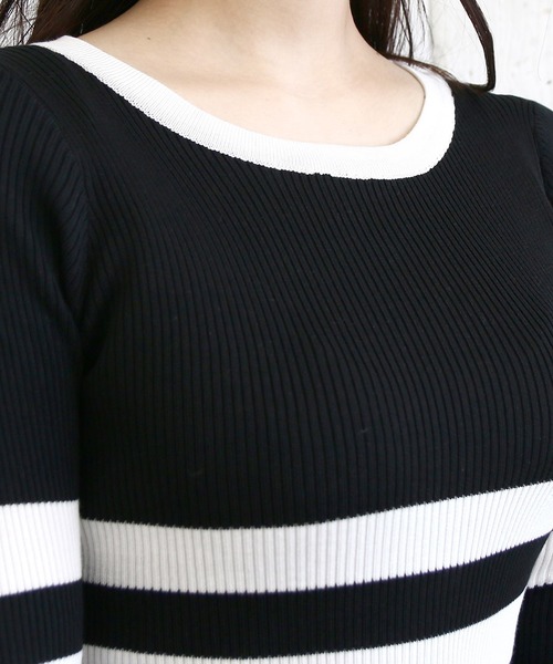 Roomy's（ルーミーズ）の「配色タイトワンピース（ワンピース・レディース・オフホワイト/モカ/ブラック・FREE）」の5枚目の写真