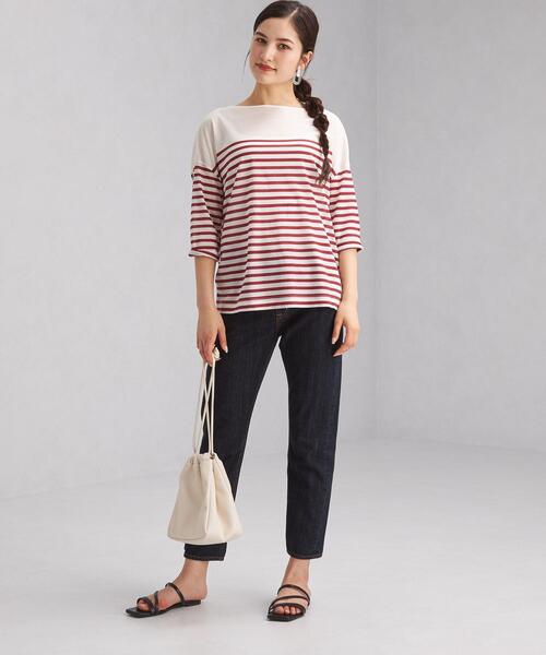 green label relaxing（グリーンレーベルリラクシング）の「FFC オーバーサイズ Tシャツ / ボーダー（Tシャツ/カットソー・レディース・ライトブルー/ブラック/ワインレッド/ナチュラル・FREE）」の14枚目の写真