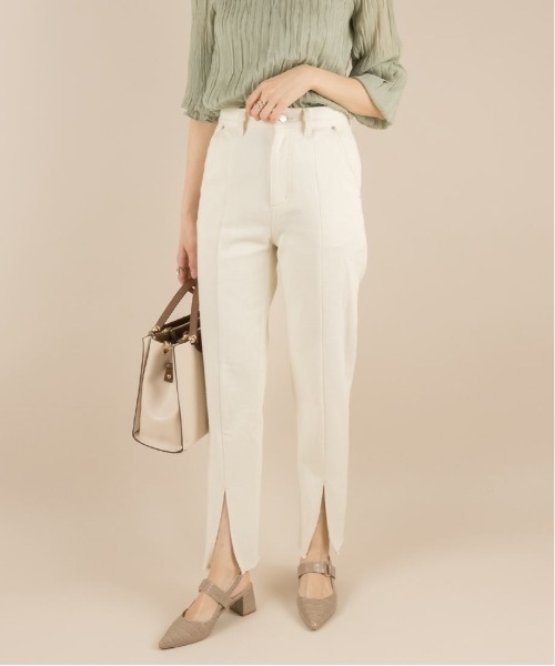 RANDA（ランダ）の「センタースリットデザインパンツ（デニムパンツ・レディース・インディゴブルー/アイボリー/ブラック・0/1）」の2枚目の写真