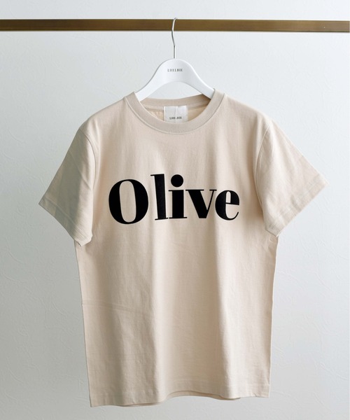LHELBIE（レルビエ）の「OliveフロッキーロゴプリントTシャツ（Tシャツ/カットソー・レディース・ベージュ/オフホワイト/ピンク/グリーン/ダークグレー・M）」の3枚目の写真