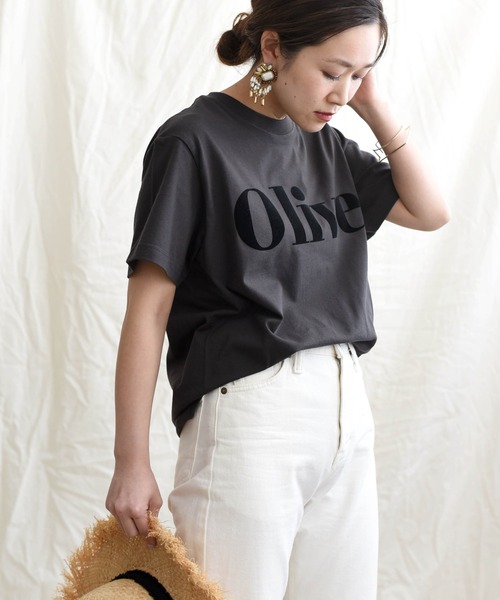 LHELBIE（レルビエ）の「OliveフロッキーロゴプリントTシャツ（Tシャツ/カットソー・レディース・ベージュ/オフホワイト/ピンク/グリーン/ダークグレー・M）」の16枚目の写真