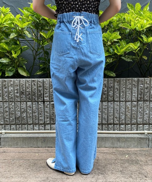 WEGO（ウィゴー）の「WEGO/レースアップストレートパンツ（デニムパンツ・レディース・ブラック/アイボリー/ライトインディゴブルー/ライトピンク/ホワイト/グリーン系その他/スカイブルー・SMALL/MEDIUM）」の6枚目の写真