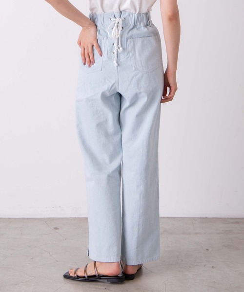 WEGO（ウィゴー）の「WEGO/レースアップストレートパンツ（デニムパンツ・レディース・ブラック/アイボリー/ライトインディゴブルー/ライトピンク/ホワイト/グリーン系その他/スカイブルー・SMALL/MEDIUM）」の5枚目の写真