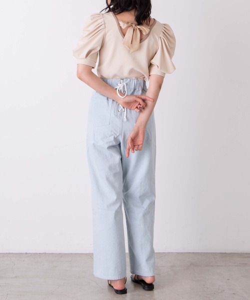 WEGO（ウィゴー）の「WEGO/レースアップストレートパンツ（デニムパンツ・レディース・ブラック/アイボリー/ライトインディゴブルー/ライトピンク/ホワイト/グリーン系その他/スカイブルー・SMALL/MEDIUM）」の10枚目の写真