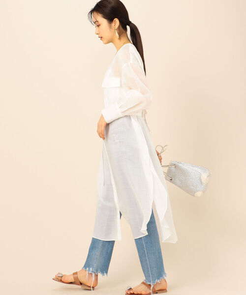 NOLLEY’S（ノーリーズ）の「ラミーツイルシャツワンピース（シャツワンピース・レディース・ホワイト/グリーン・38）」の2枚目の写真