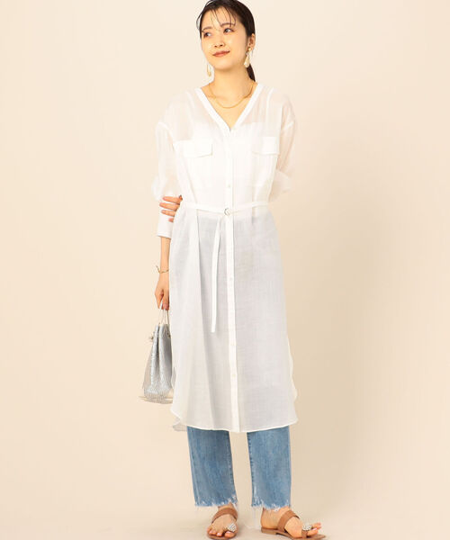 NOLLEY’S（ノーリーズ）の「ラミーツイルシャツワンピース（シャツワンピース・レディース・ホワイト/グリーン・38）」の12枚目の写真