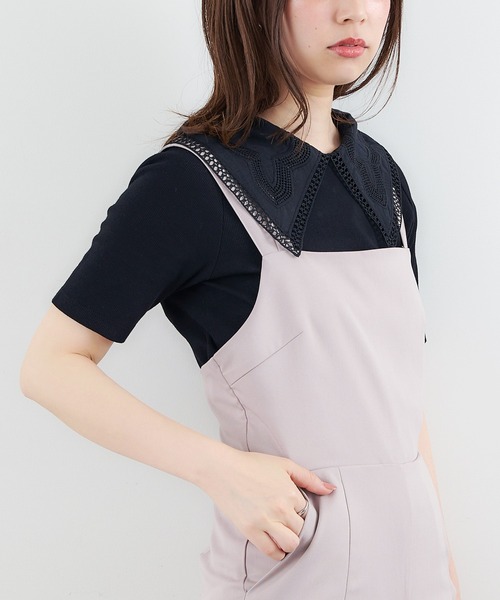 natural couture(ナチュラルクチュール)の「ビッグ衿デザインリブトップス(Tシャツ/カットソー・レディース・ライトベージュ/オフホワイト/その他1/ブラック・FREE)」の2枚目の写真