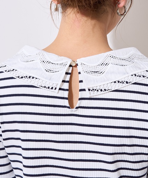 natural couture(ナチュラルクチュール)の「ビッグ衿デザインリブトップス(Tシャツ/カットソー・レディース・ライトベージュ/オフホワイト/その他1/ブラック・FREE)」の21枚目の写真