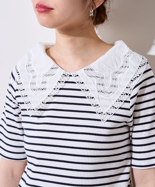 natural couture(ナチュラルクチュール)の「ビッグ衿デザインリブトップス(Tシャツ/カットソー・レディース・ライトベージュ/オフホワイト/その他1/ブラック・FREE)」の20枚目の写真