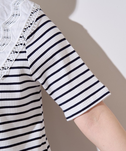 natural couture(ナチュラルクチュール)の「ビッグ衿デザインリブトップス(Tシャツ/カットソー・レディース・ライトベージュ/オフホワイト/その他1/ブラック・FREE)」の22枚目の写真