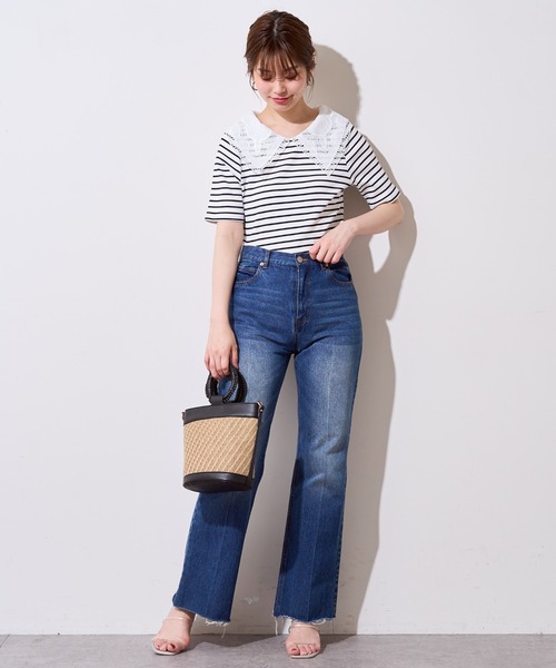 natural couture(ナチュラルクチュール)の「ビッグ衿デザインリブトップス(Tシャツ/カットソー・レディース・ライトベージュ/オフホワイト/その他1/ブラック・FREE)」の16枚目の写真