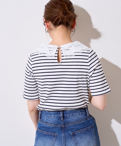 natural couture(ナチュラルクチュール)の「ビッグ衿デザインリブトップス(Tシャツ/カットソー・レディース・ライトベージュ/オフホワイト/その他1/ブラック・FREE)」の15枚目の写真