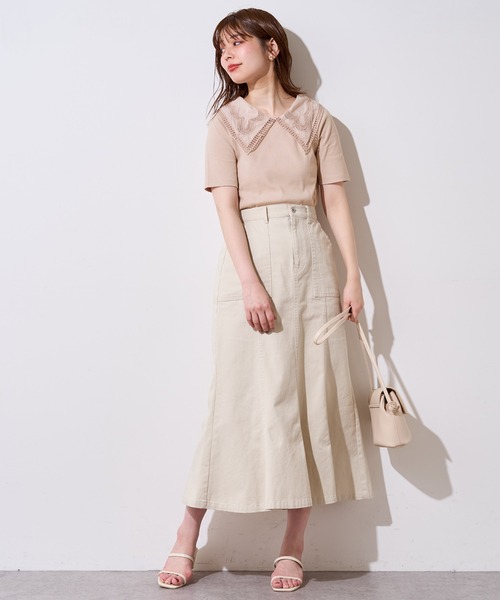 natural couture(ナチュラルクチュール)の「ビッグ衿デザインリブトップス(Tシャツ/カットソー・レディース・ライトベージュ/オフホワイト/その他1/ブラック・FREE)」の12枚目の写真