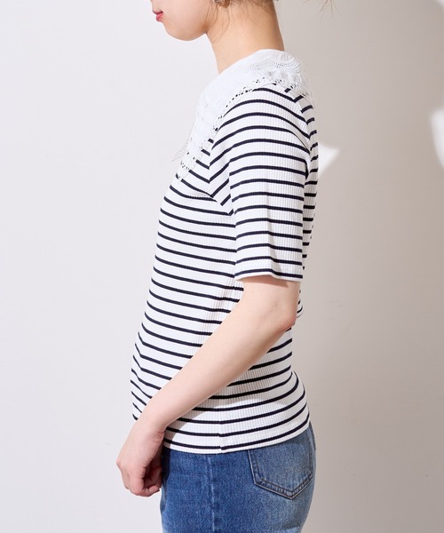 natural couture(ナチュラルクチュール)の「ビッグ衿デザインリブトップス(Tシャツ/カットソー・レディース・ライトベージュ/オフホワイト/その他1/ブラック・FREE)」の18枚目の写真