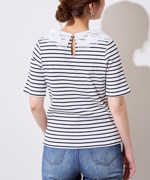 natural couture(ナチュラルクチュール)の「ビッグ衿デザインリブトップス(Tシャツ/カットソー・レディース・ライトベージュ/オフホワイト/その他1/ブラック・FREE)」の19枚目の写真