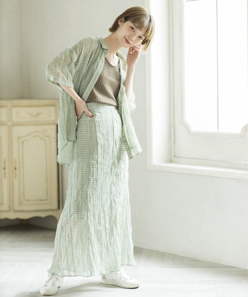 mikke（ミッケ）の「しわ加工シアーチェックマーメイドスカート（スカート・レディース・ブラウン/グレー/グリーン・FREE）」の3枚目の写真