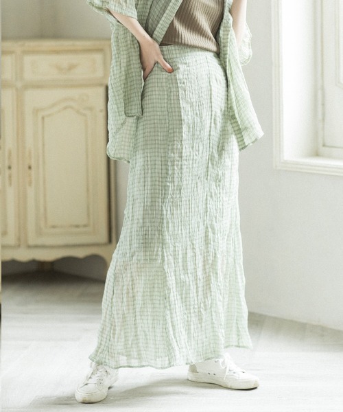 mikke（ミッケ）の「しわ加工シアーチェックマーメイドスカート（スカート・レディース・ブラウン/グレー/グリーン・FREE）」の16枚目の写真