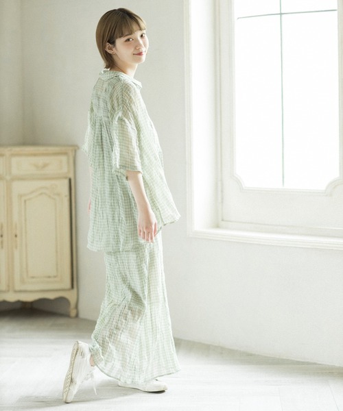 mikke（ミッケ）の「しわ加工シアーチェックマーメイドスカート（スカート・レディース・ブラウン/グレー/グリーン・FREE）」の18枚目の写真