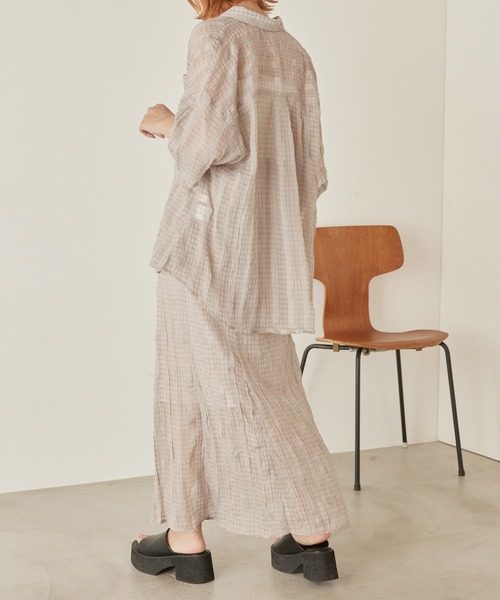 mikke（ミッケ）の「しわ加工シアーチェックマーメイドスカート（スカート・レディース・ブラウン/グレー/グリーン・FREE）」の10枚目の写真