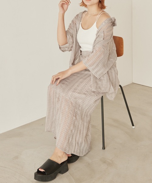 mikke（ミッケ）の「しわ加工シアーチェックマーメイドスカート（スカート・レディース・ブラウン/グレー/グリーン・FREE）」の8枚目の写真