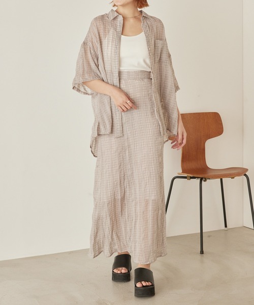 mikke（ミッケ）の「しわ加工シアーチェックマーメイドスカート（スカート・レディース・ブラウン/グレー/グリーン・FREE）」の9枚目の写真