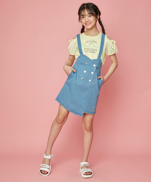 JENNI love(ジェニィラブ)の「接触冷感サス付きデニムラップスカート(デニムスカート・キッズ・サックスブルー/ブルー・130cm/140cm/150cm/160cm)」の3枚目の写真