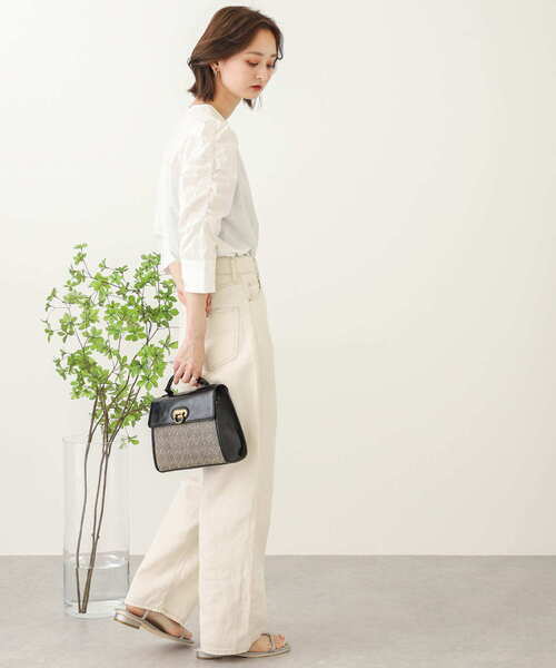 SENSE OF PLACE by URBAN RESEARCH（センスオブプレイスバイアーバンリサーチ）の「ノーカラーギャザースリーブシャツ（シャツ/ブラウス・レディース・オフホワイト/ネイビー・ONE）」の16枚目の写真