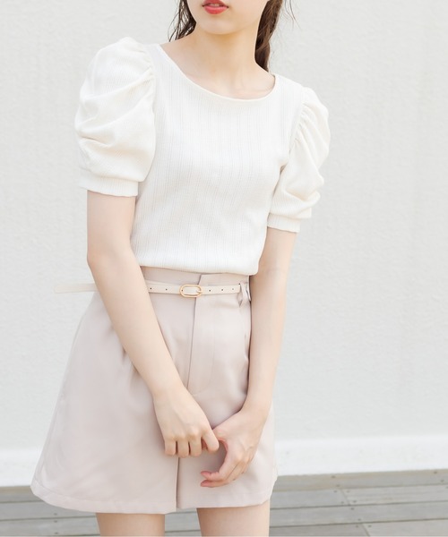 OLIVE des OLIVE（オリーブデオリーブ）の「半袖パワショルプルオーバー（Tシャツ/カットソー・レディース・オフホワイト/ブラック/ライトブラウン・FREE）」の4枚目の写真